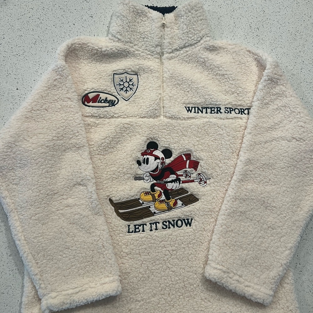 Mickey Mouse Disney Cream Pullover Sherpa Medium Women's